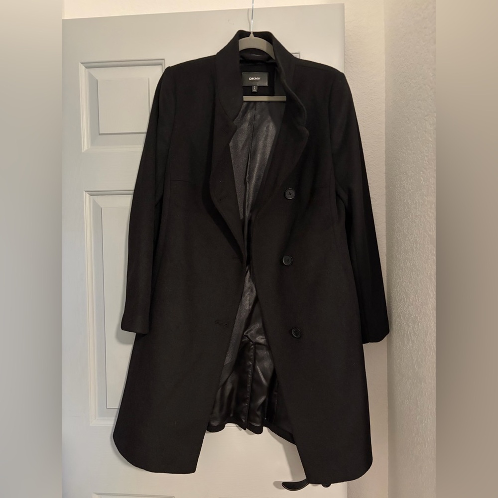 DKNY Asymmetrical Wool Walker Coat Black S - Picture 4 of 16
